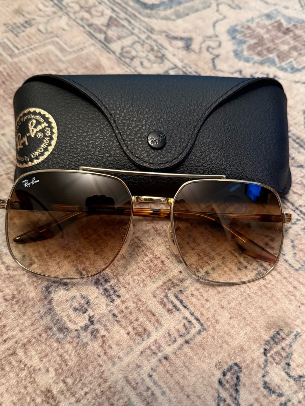 Ray-Ban Gold Frame Tortoise Sunglasses with Brown Gradient Lens size L RB 3699